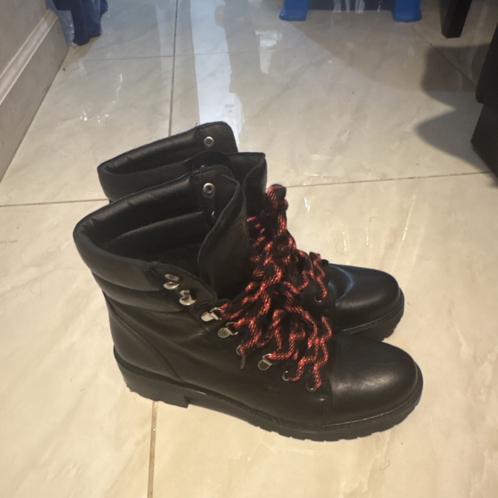 Sam Edelman Tamia Combat Boots Black Red Lace Up Women's US 9.5 - photo 2