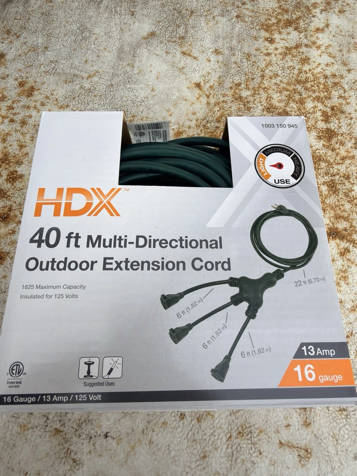 HDX 40 ft Outdoor Extension Cord - 3 Outlets, Green - photo 2