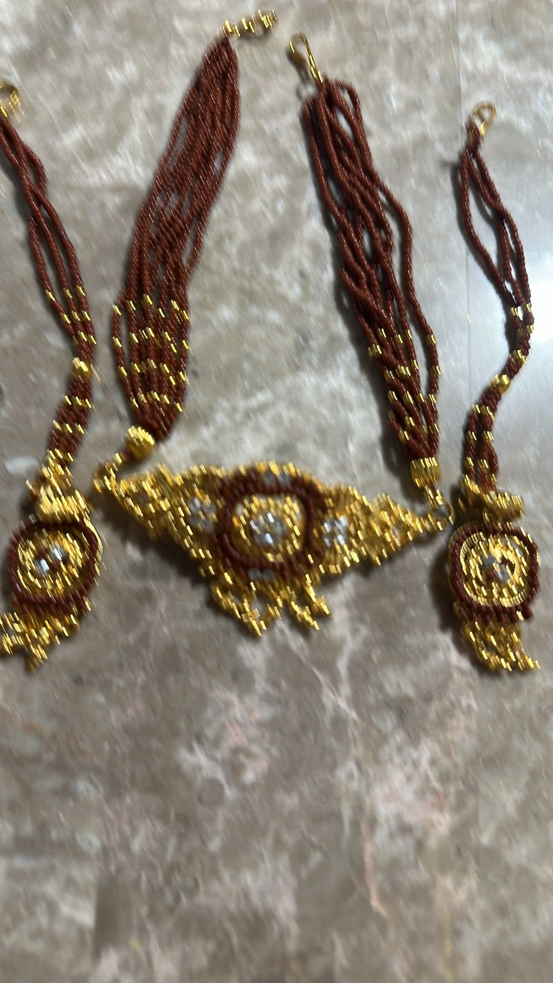 Indian jewelry. Brown and gold work. Necklace and earrings set. - photo 3