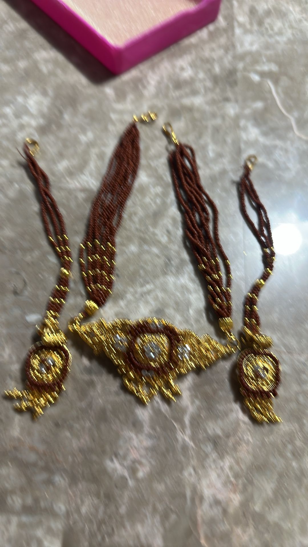 Indian jewelry. Brown and gold work. Necklace and earrings set. - photo 4