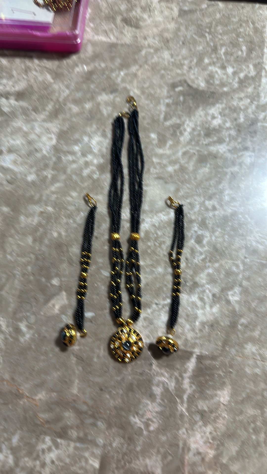 Black and Gold Beads Necklace and Earrings Set