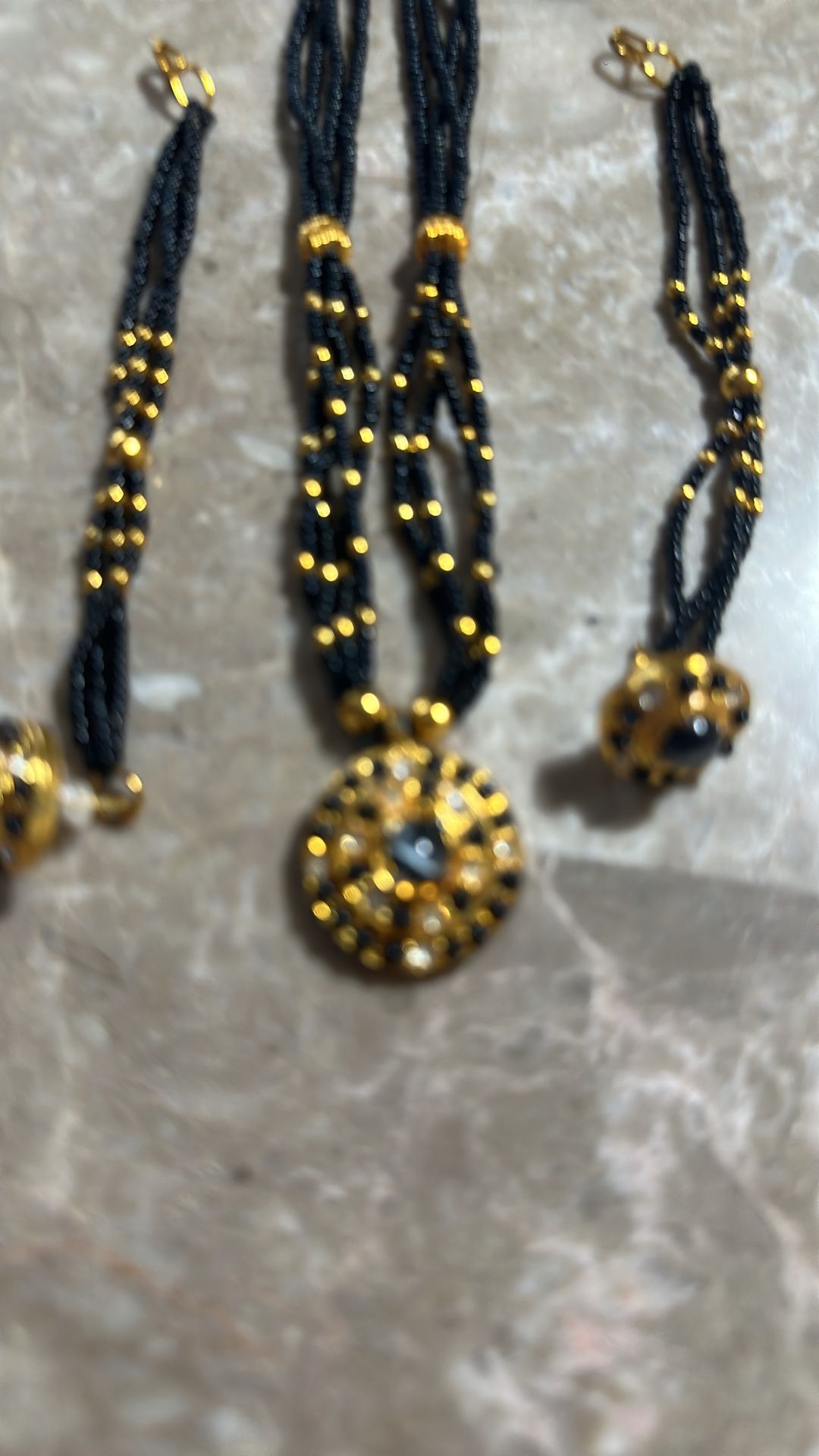 Black and Gold Beads Necklace and Earrings Set - photo 2