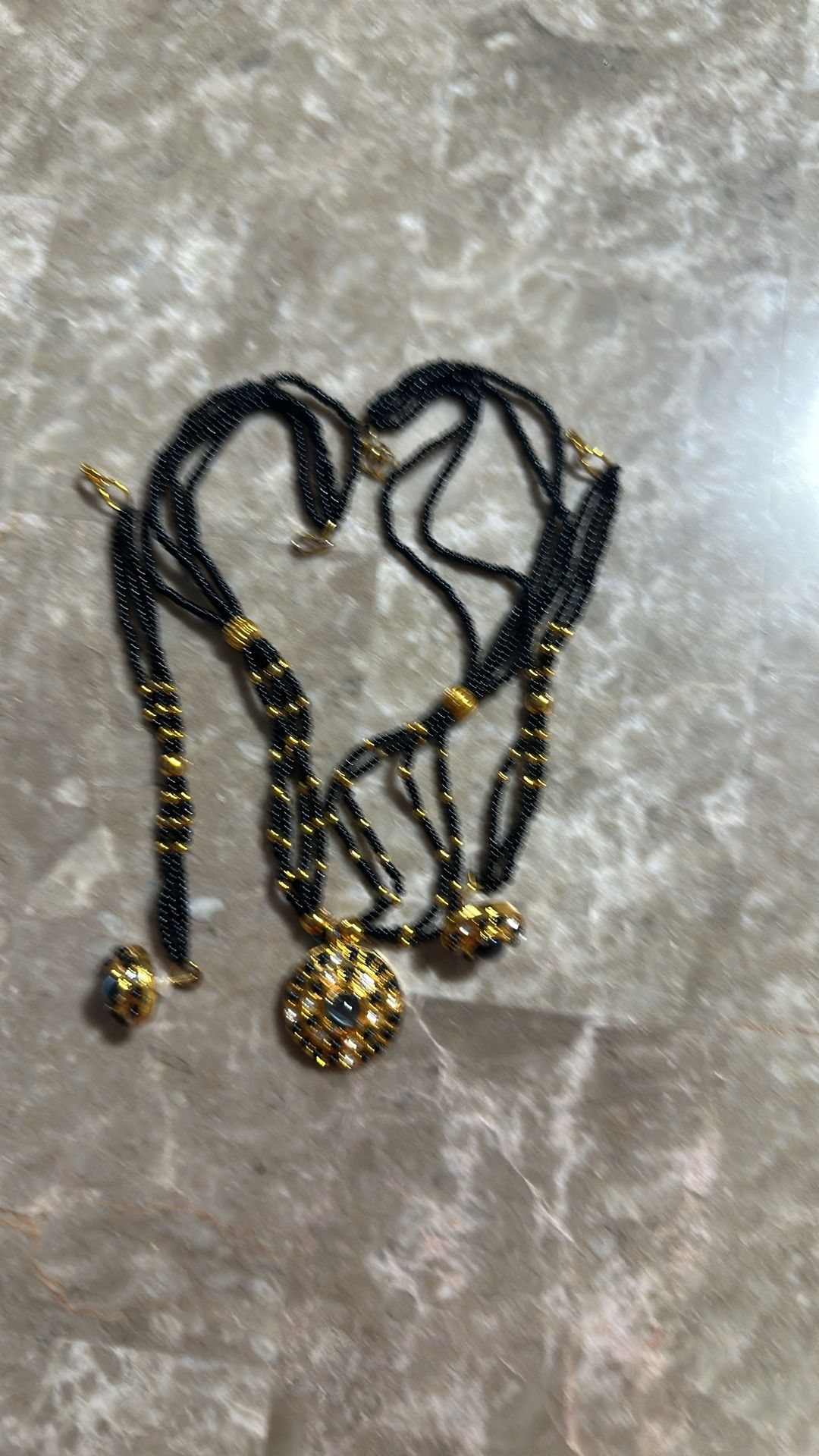 Black and Gold Beads Necklace and Earrings Set - photo 3