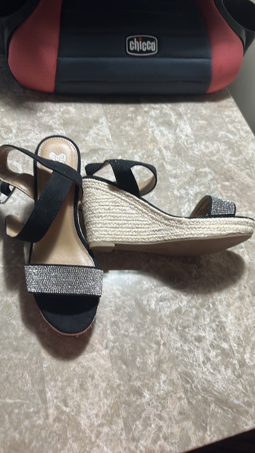 Women's Shoes - Black & Silver Rhinestone Wedge Heels Size 7.5 - photo 2