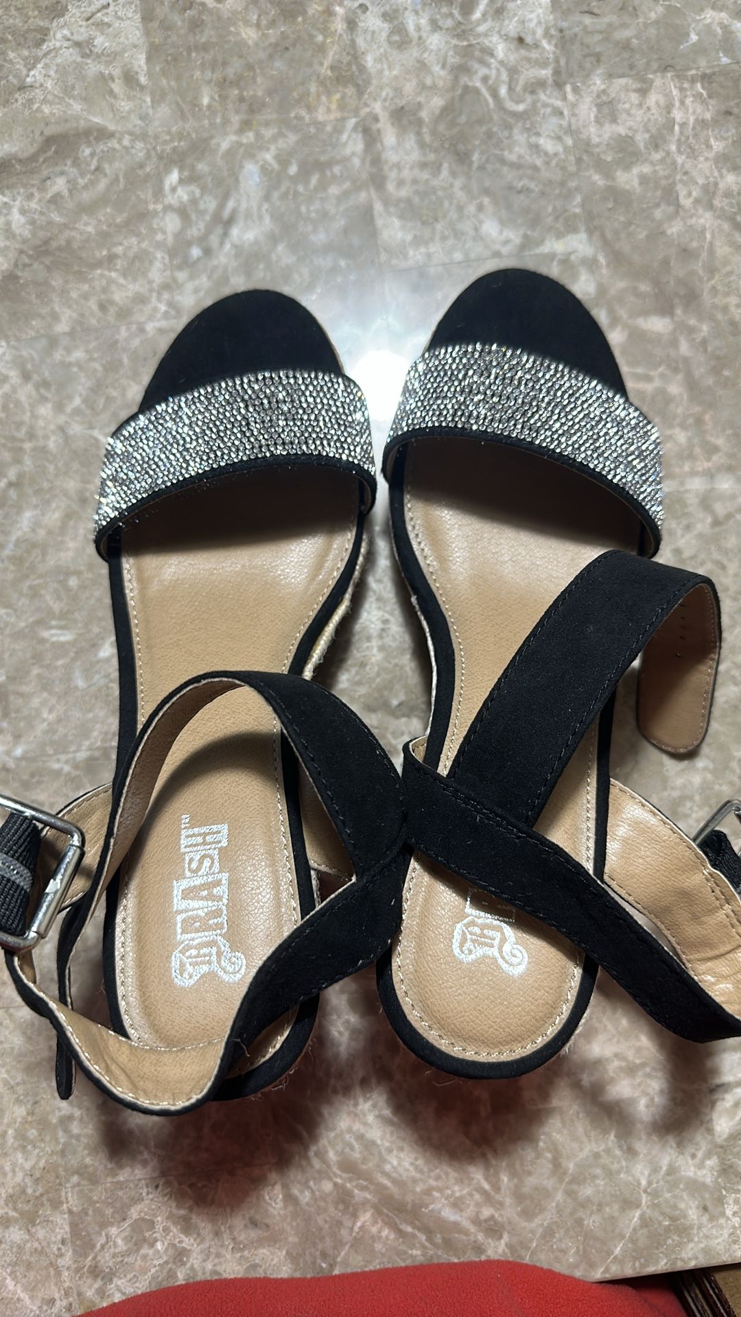Women's Shoes - Black & Silver Rhinestone Wedge Heels Size 7.5 - photo 3