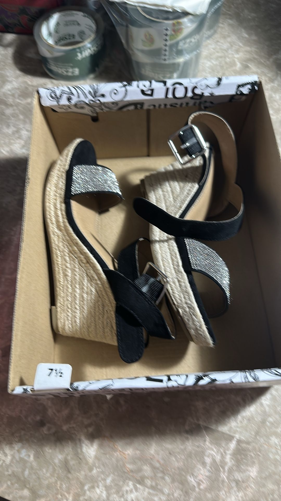 Women's Shoes - Black & Silver Rhinestone Wedge Heels Size 7.5 - photo 4