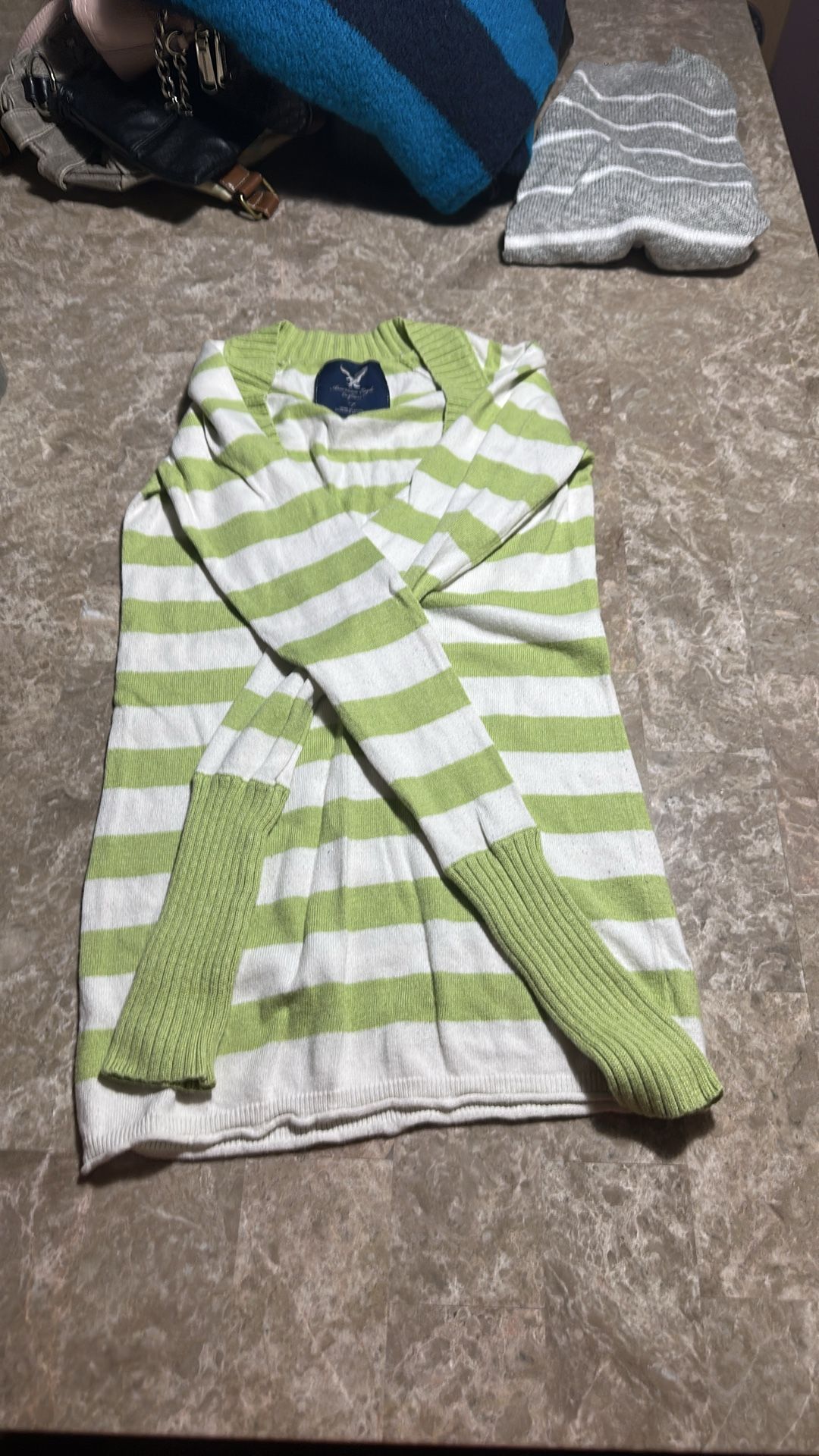 Light Green and White Stripes Sweater - American Eagle Size Smal - photo 2