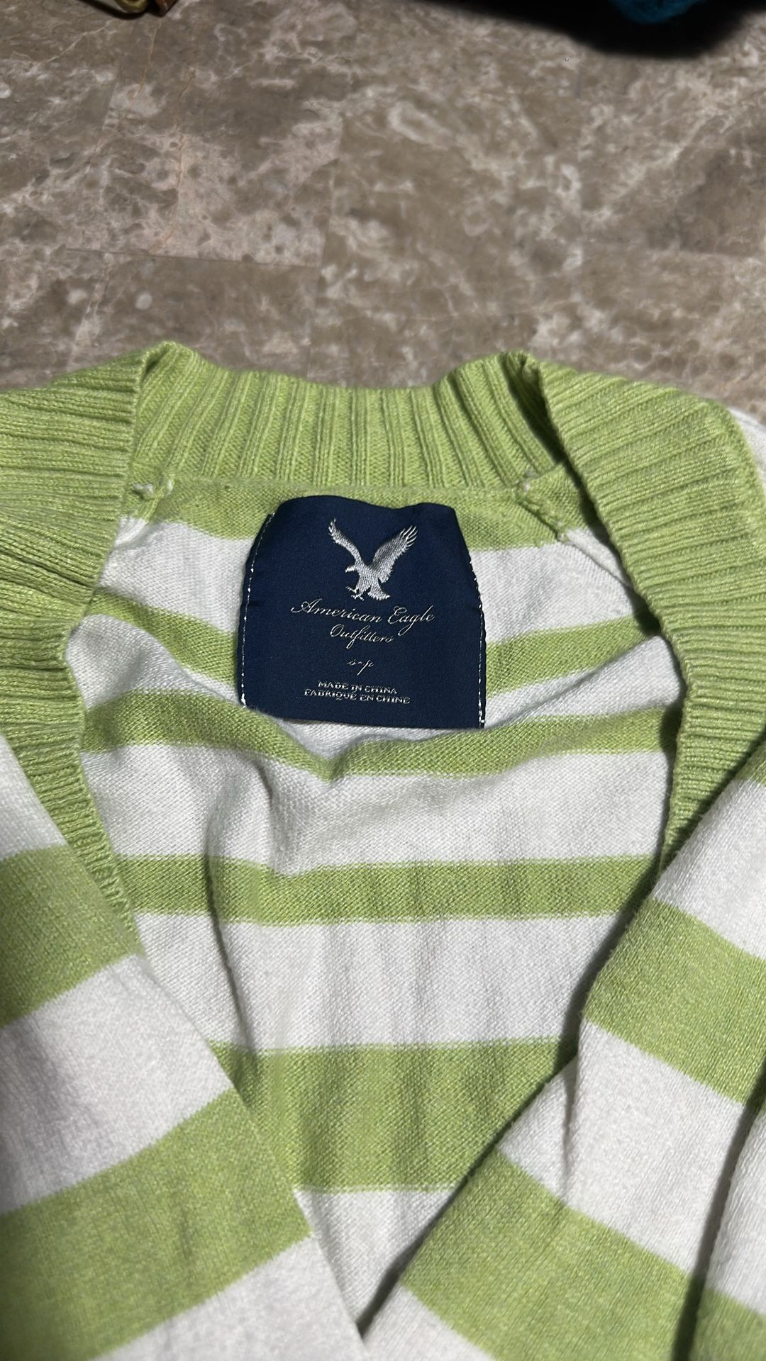 Light Green and White Stripes Sweater - American Eagle Size Smal - photo 3