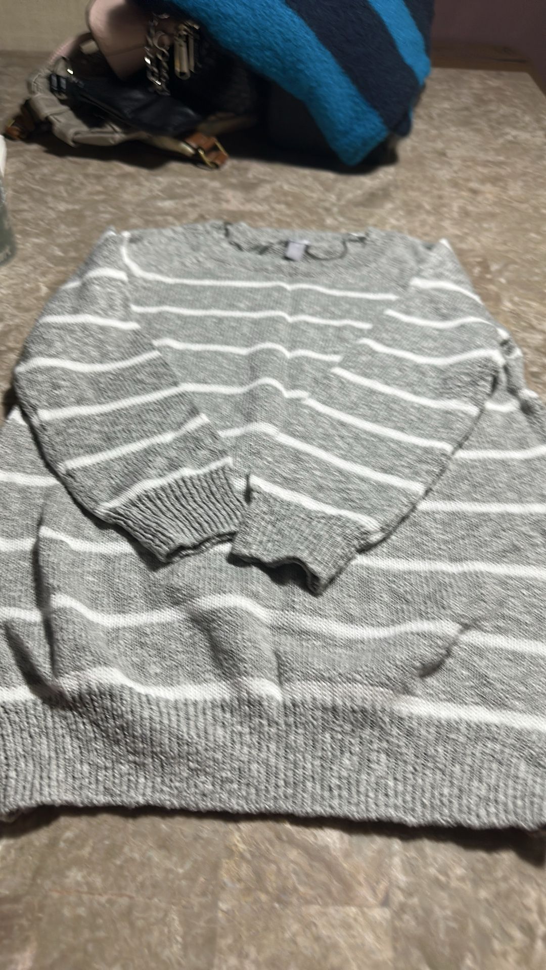 Gray and White Striped Long Sleeve Sweater - Size Small - photo 3