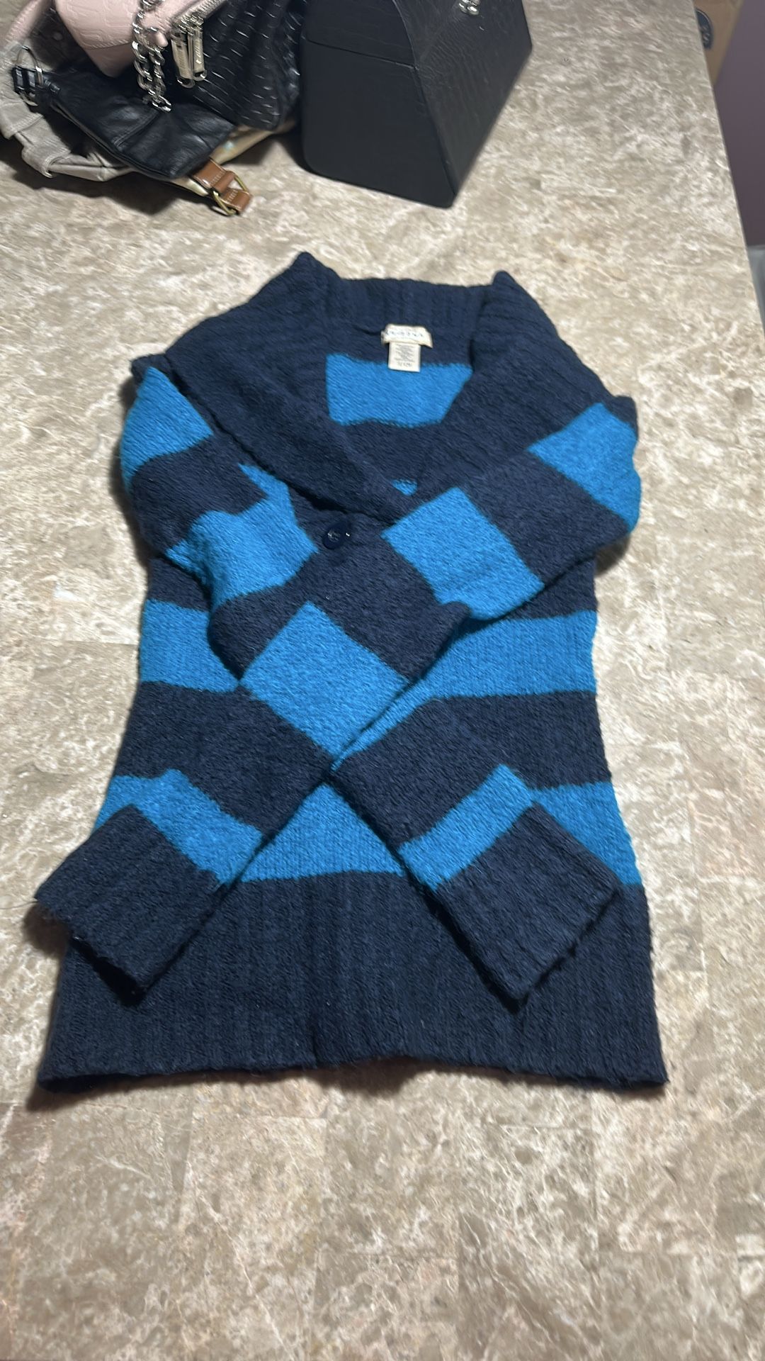 Lightly used blue striped long sleeve warm sweater - photo 3