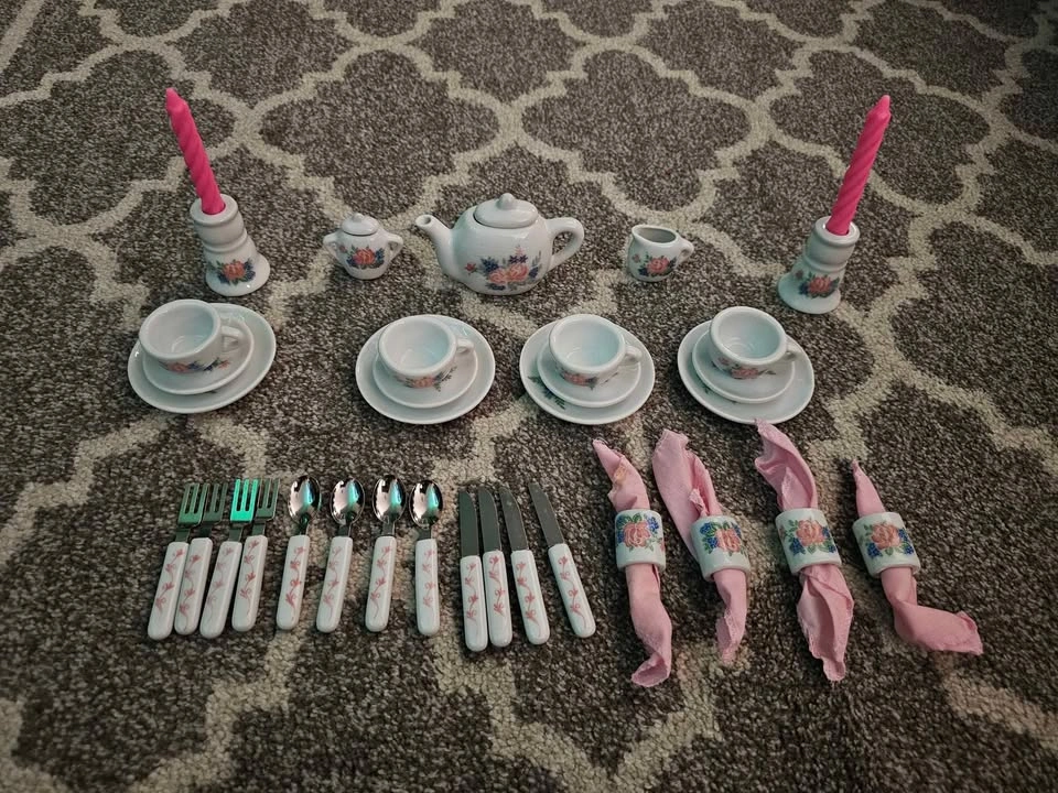 Vintage 1999 Porcelain Miniature Tea Set - Hard to Find!