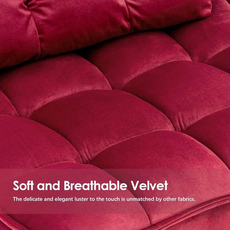 Burgundy Velvet Wingback Accent Chair with Ottoman - photo 4