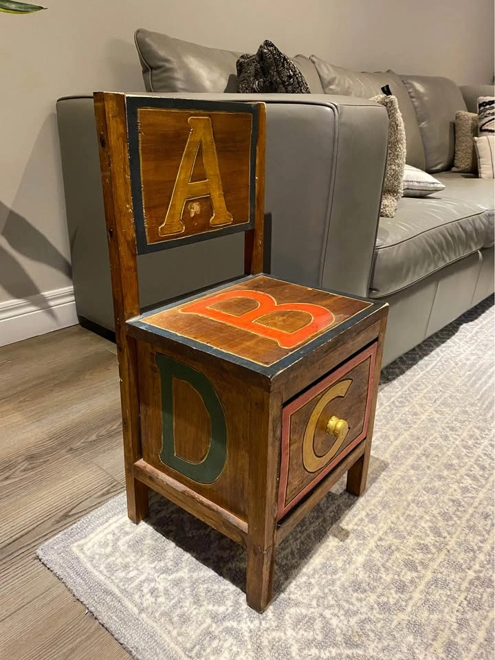 Rustic Wooden Child's Chair with Storage Drawer (ABC Theme) - photo 2