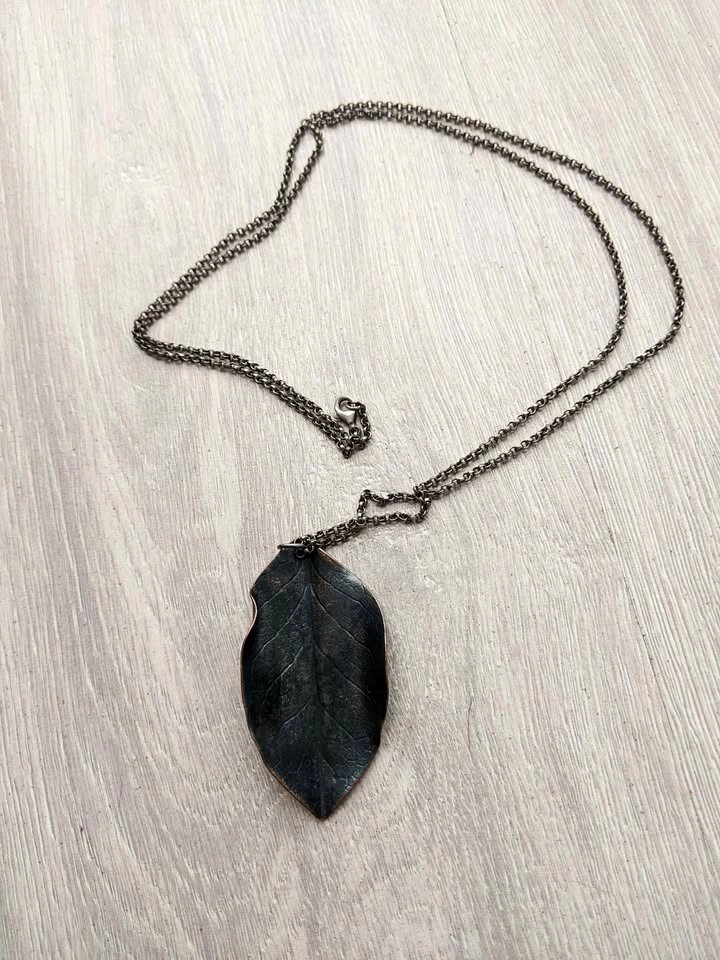 Brass leaf statement necklace