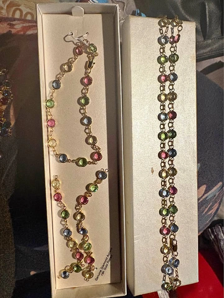 18K Gold Plated Diamond Accent Gemstone Jewelry Set