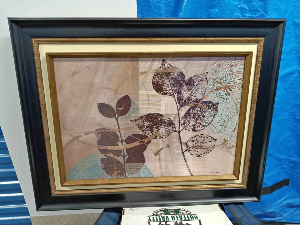 39"x28" Leaf Artwork wood frame, behind glass.