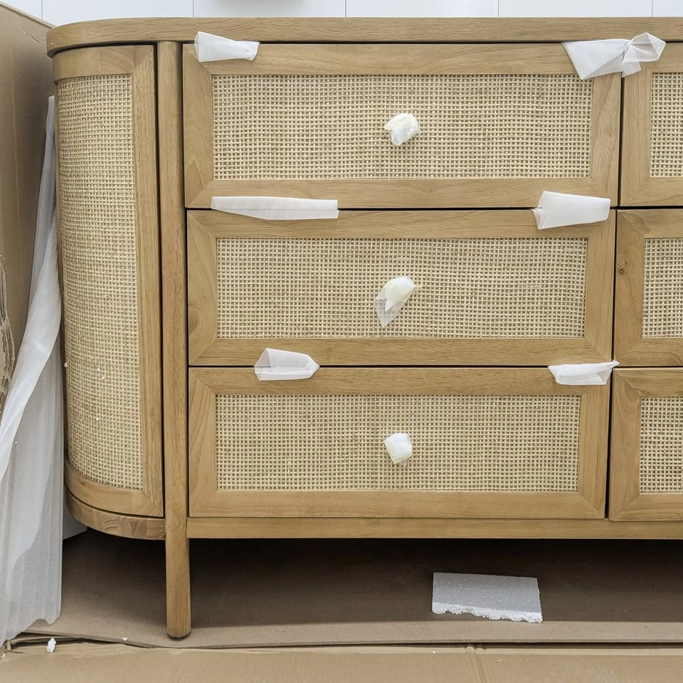 Modern Rattan 6-Drawer Dresser with Side Shelves - photo 2