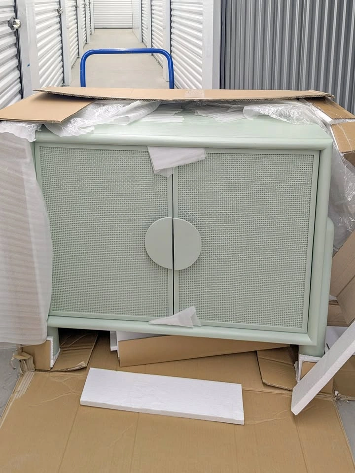 VAST Mint Green Cabinet, Rattan Doors - Brand New