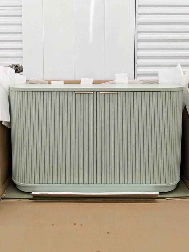VAST Modern Ribbed Sideboard Cabinet – Soft Green Finish