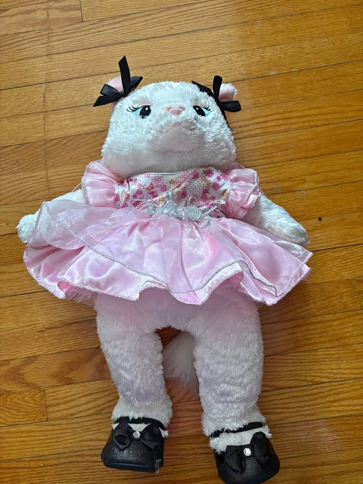 Build-A-Bear Workshop White Cat Plush with Pink Dress