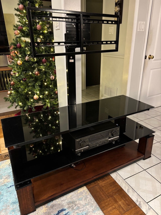 BLACK GLASS TV STAND WITH MOUNT - photo 2