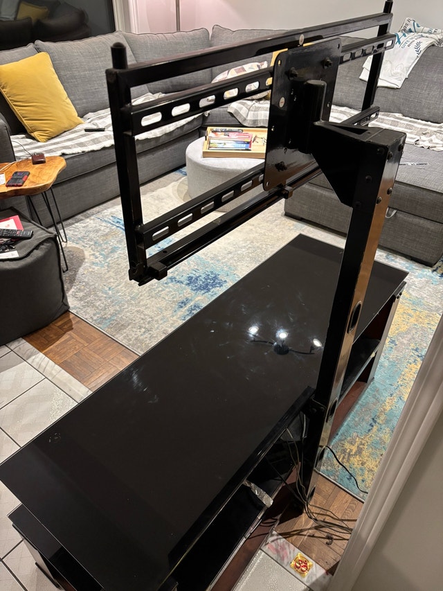 BLACK GLASS TV STAND WITH MOUNT - photo 5