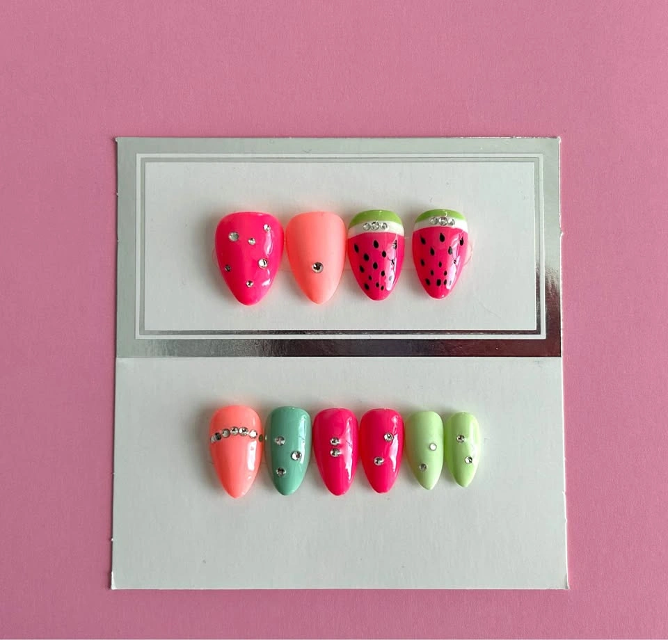 Press on nails watermelon summer design