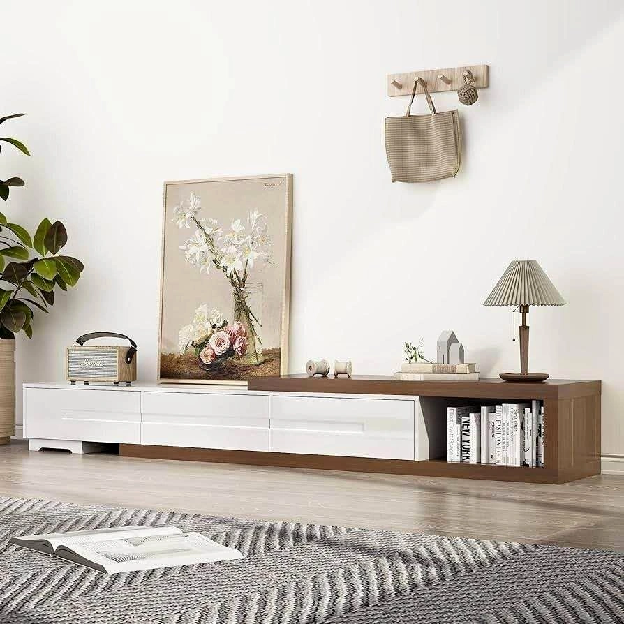 Extendable TV Stand - White & Walnut