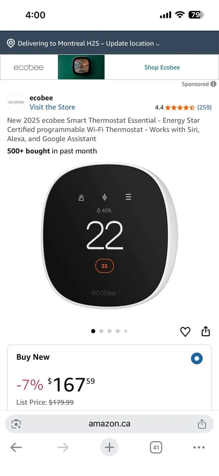 ecobee Smart Thermostat Essential — New open Box - photo 4