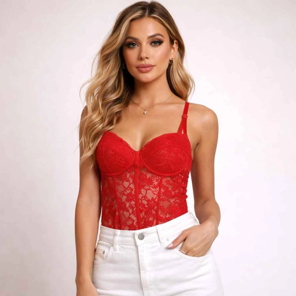 Red Lace One Piece Backless Bodysuit Size Medium - photo 2
