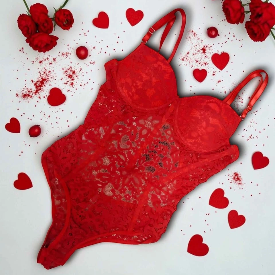 Red Lace One Piece Backless Bodysuit Size Medium - photo 4
