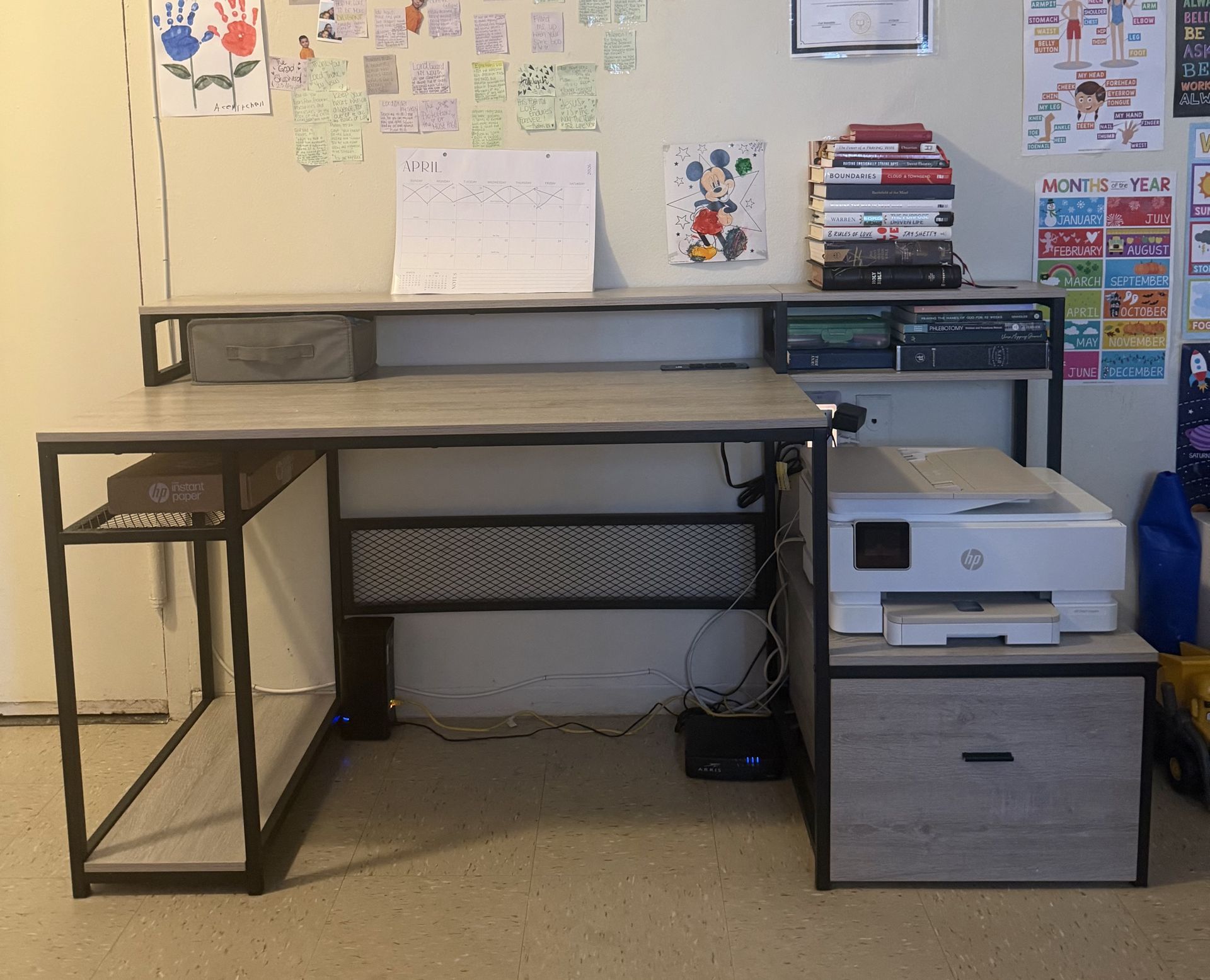 Modern Desk with Storage Drawer & Shelves