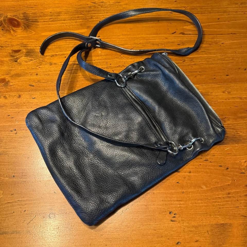 Leather Crossbody Bag with Multiple Zippers - Black - photo 2