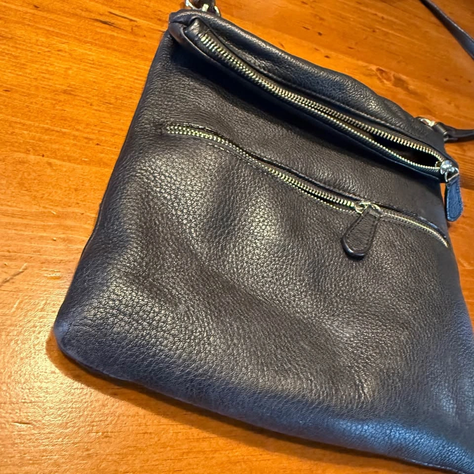 Leather Crossbody Bag with Multiple Zippers - Black - photo 3