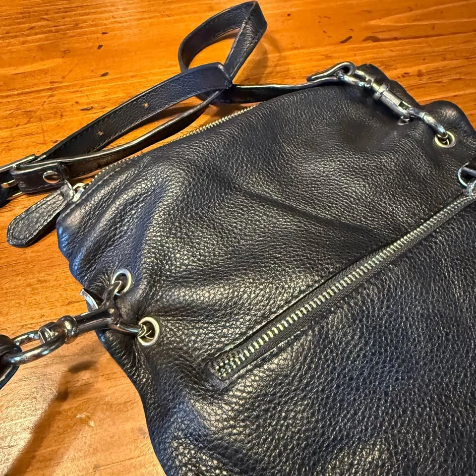 Leather Crossbody Bag with Multiple Zippers - Black - photo 4