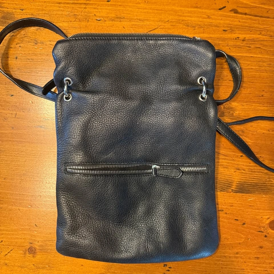 Leather Crossbody Bag with Multiple Zippers - Black - photo 5