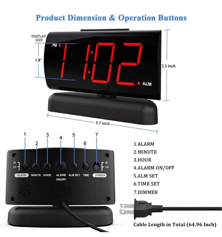 Big Digit Alarm Clock with Swivel Base & 2 Alarm Sounds