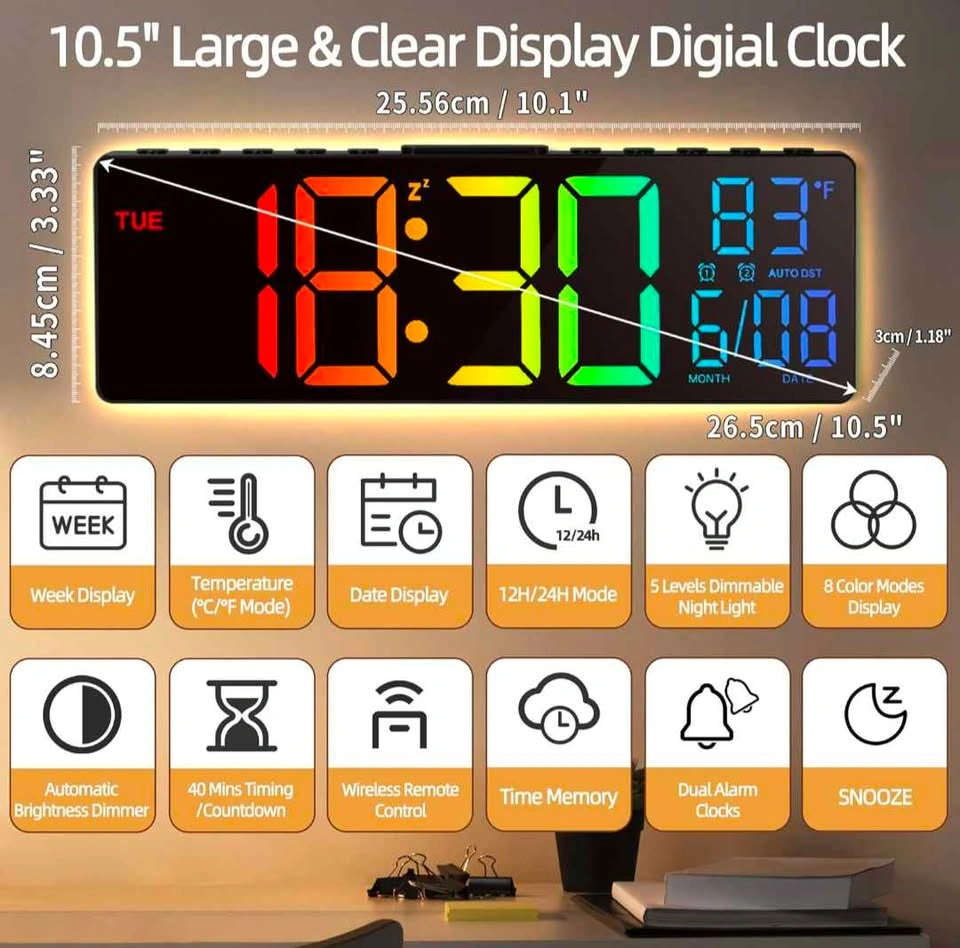 10.5 Inch Large Digital Wall Clock - photo 2
