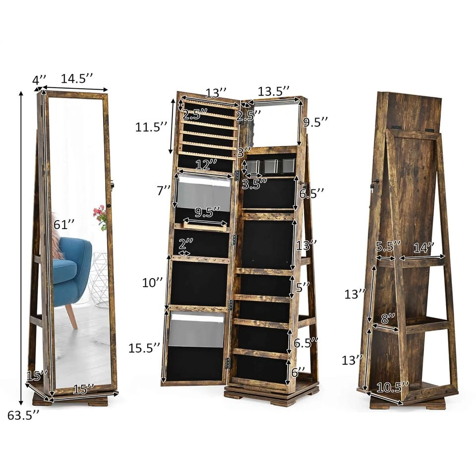 360 Rotatable Jewelry Cabinet Armoire 2-in-1/ standing mirror - photo 4