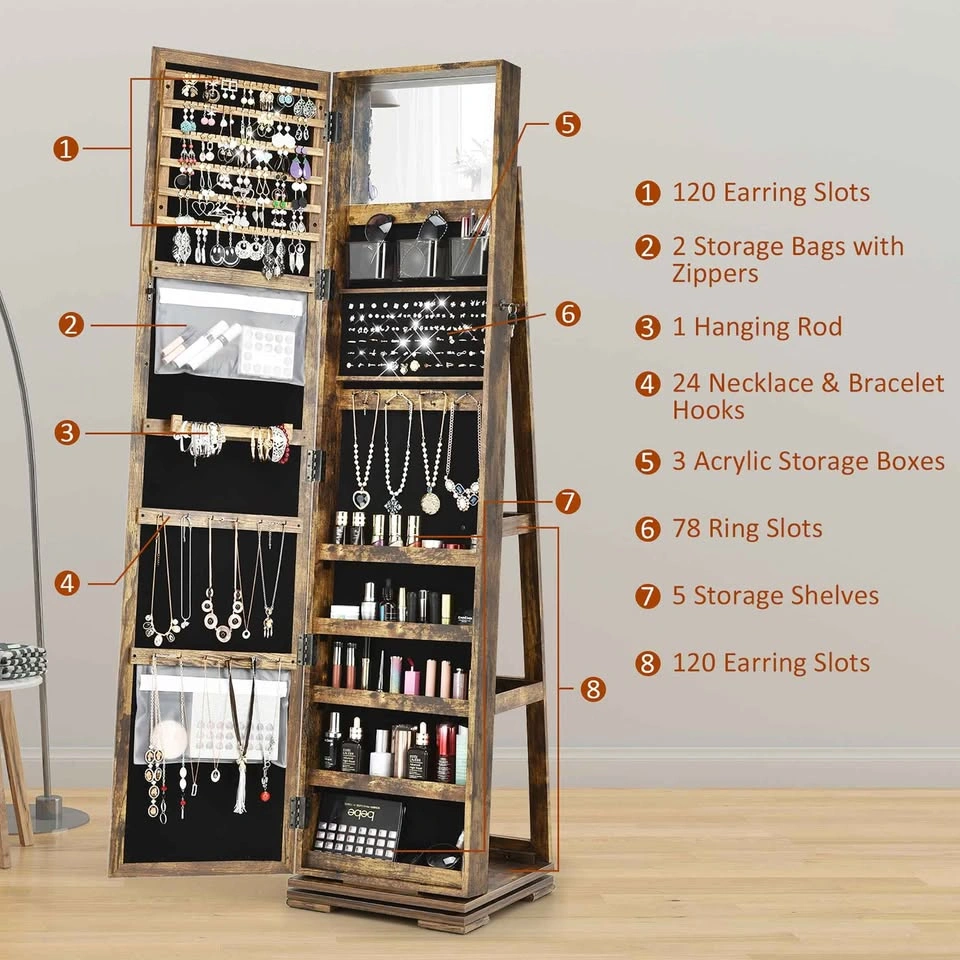 360 Rotatable Jewelry Cabinet Armoire 2-in-1/ standing mirror - photo 5