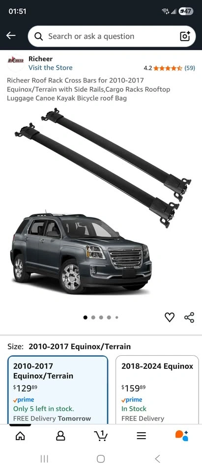 Roof Rack Cross Bars for Chevy Equinox / GMC Terrain (2010–2017) - photo 2