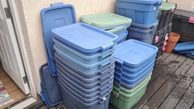 Rubbermaid Storage Bins. Two sizes.