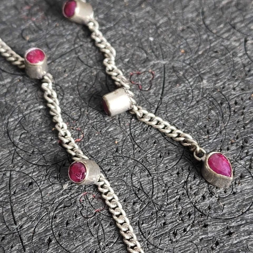 Vintage Antique 925 Sterling Silver Ruby Dangle Earrings - photo 3