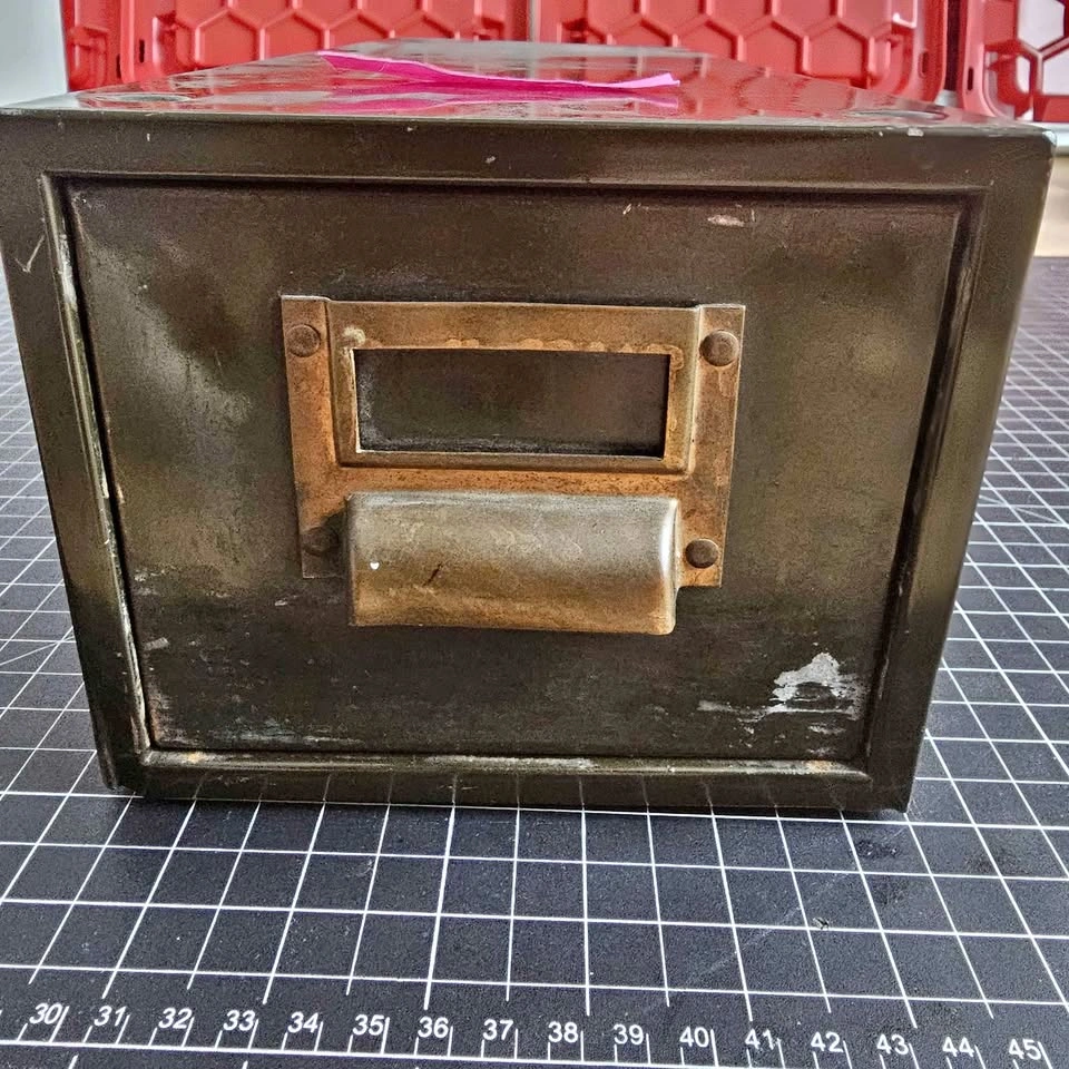 Vintage Green Army Metal Index Library Apothecary Drawers Indust