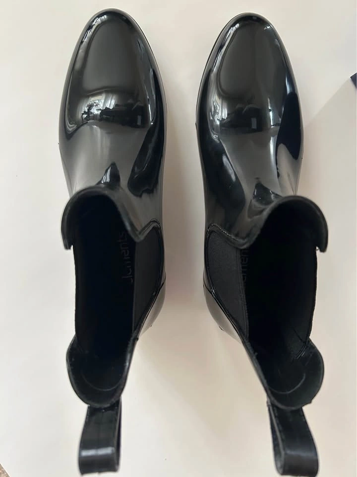 Ladies Black Patent Chelsea Rain Boots Size 8 Markham - photo 2