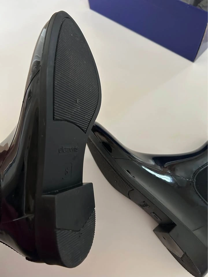 Ladies Black Patent Chelsea Rain Boots Size 8 Markham - photo 5