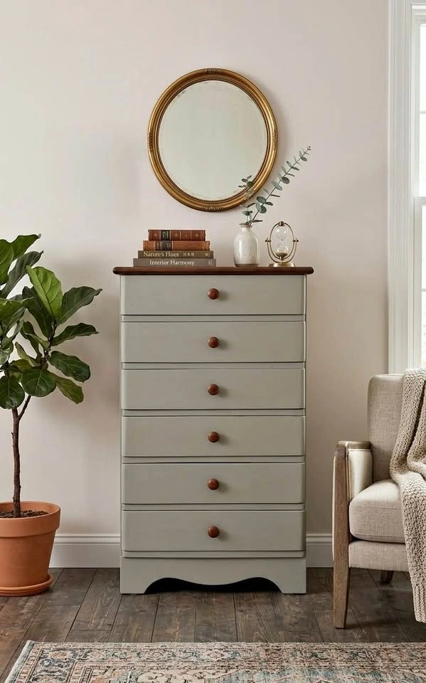 Refinished 6-Drawer Tallboy in Muted Sage Green