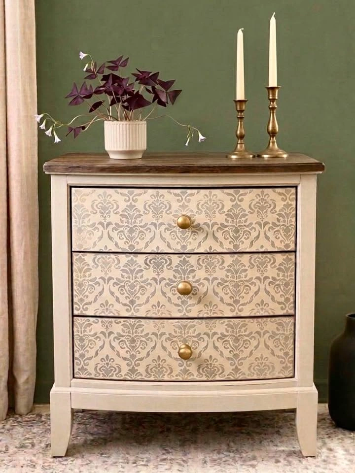 Vintage Stenciled Dresser/Night Stand with 3 drawers