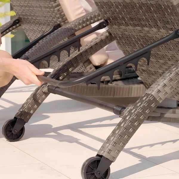 DENISLAWN Gray 2-Piece Wicker Outdoor Chaise Lounge with Khaki C - photo 2