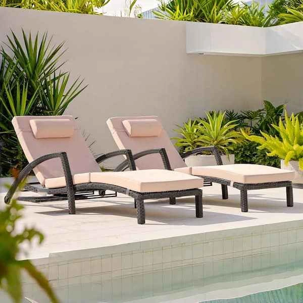 DENISLAWN Gray 2-Piece Wicker Outdoor Chaise Lounge with Khaki C - photo 3